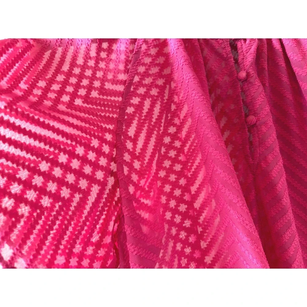 Liz Claiborne Fushia Chevron Ruffle Neck Flutter Sleeve Sheer Blouse XL - Picture 10 of 11